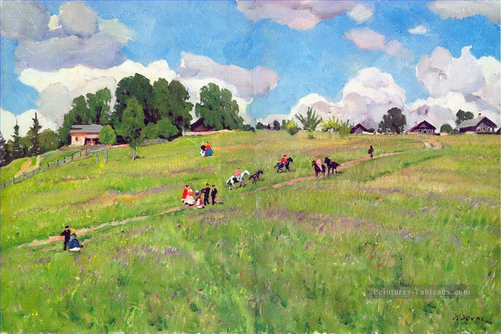 la fête rurale sur la colline ligachrvo 1923 Konstantin Yuon plan scènes paysage Peintures à l'huile